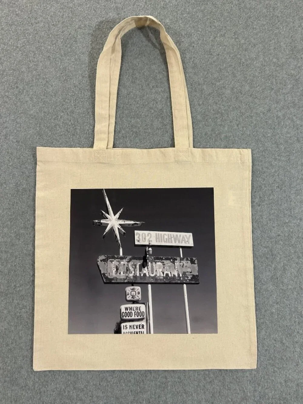 Vintage-Inspired Shopping Tote Bag Kermit TX 302 Highway Retro Restaurant Sign